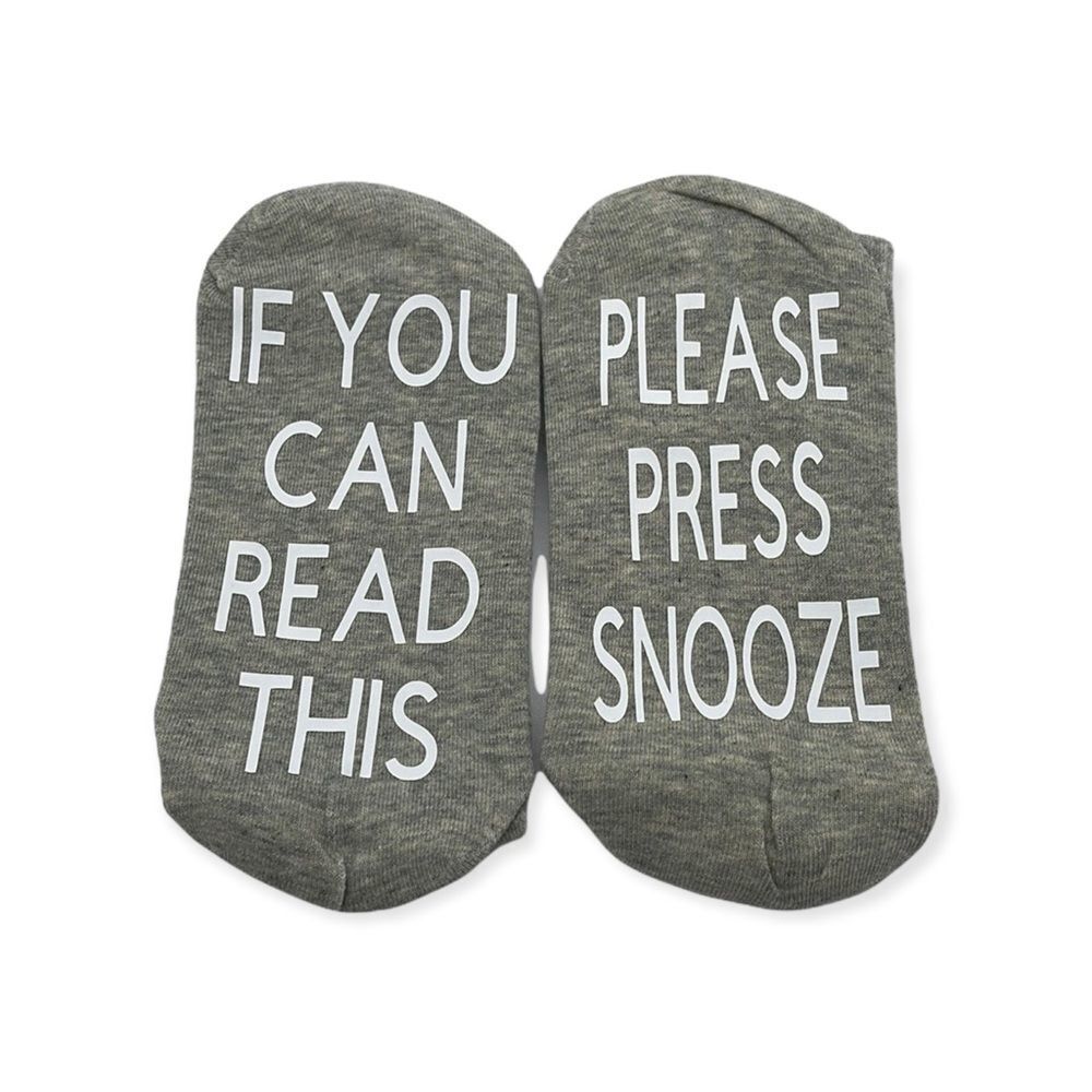 NWT Wool + Pepper Co. PLEASE PRESS SNOOZE Heather Grey Ribbed Crew Socks